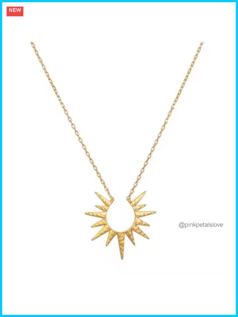 18K Gold Plated Sunburst Pendant Necklace Stainless Steel Charm